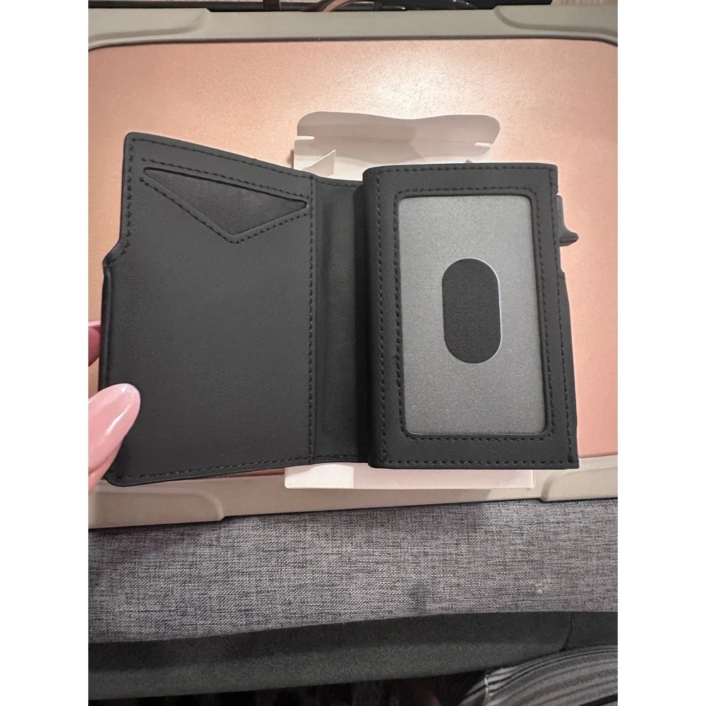 Wallet AirTag Holder PU Leather Protective Case Key Finder Tracker Cover Black